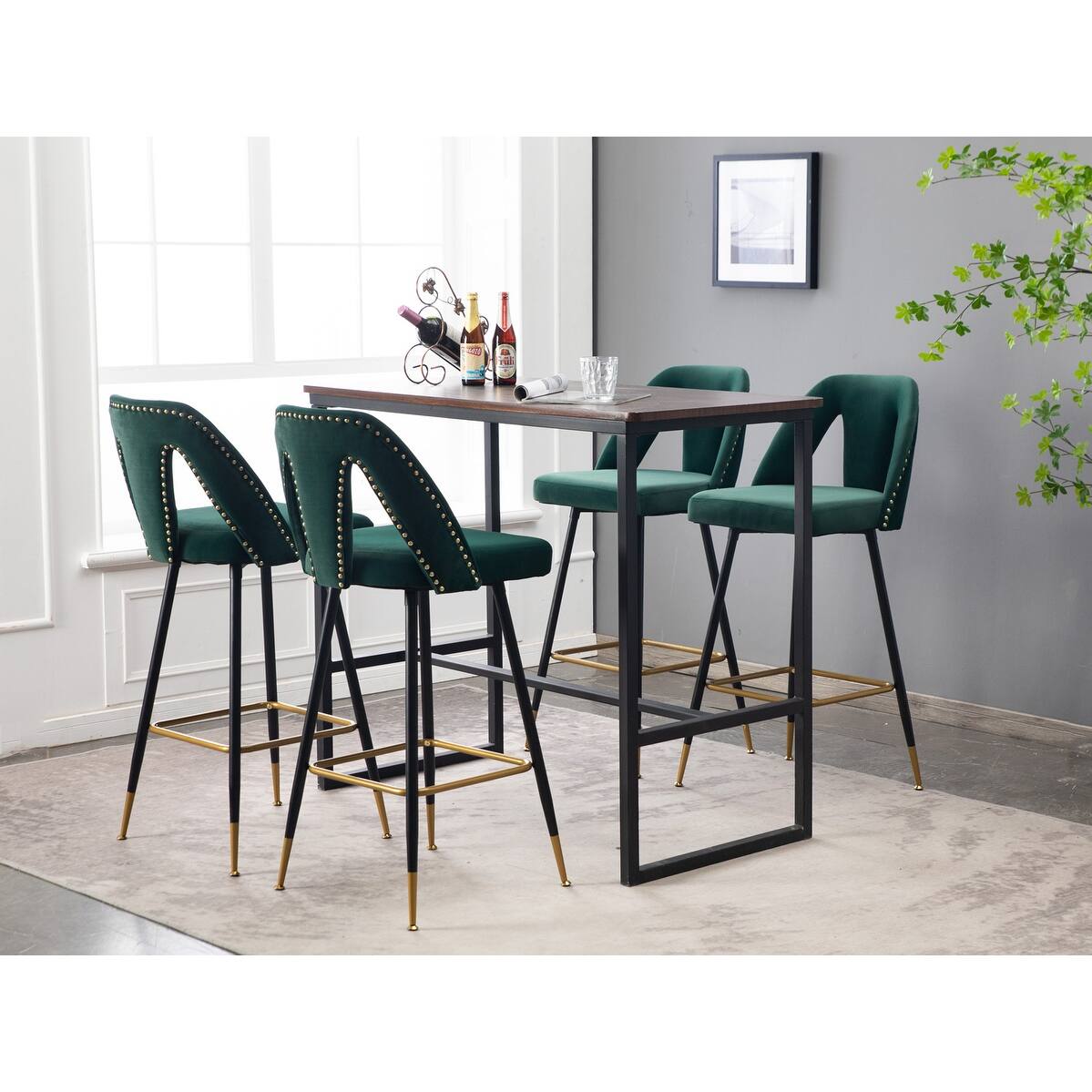 Contemporary Velvet Upholstered 28" Bar Stool and Counter Stools with